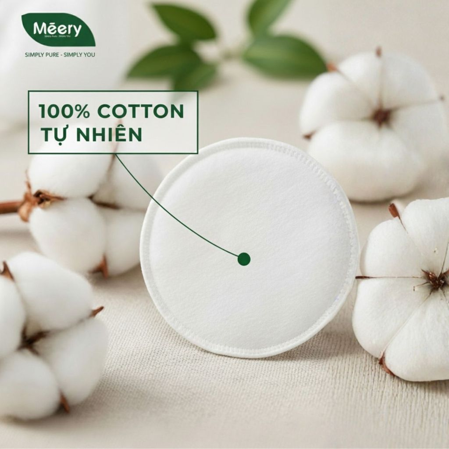 Bông Tẩy Trang Méery 125 Miếng Tròn 100% Cotton